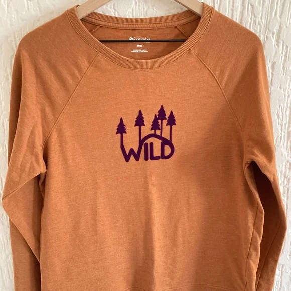 Columbia Orange Long Sleeve “Wild” Pullover Sweatshirt Shirt Size Medium - Picture 2 of 6